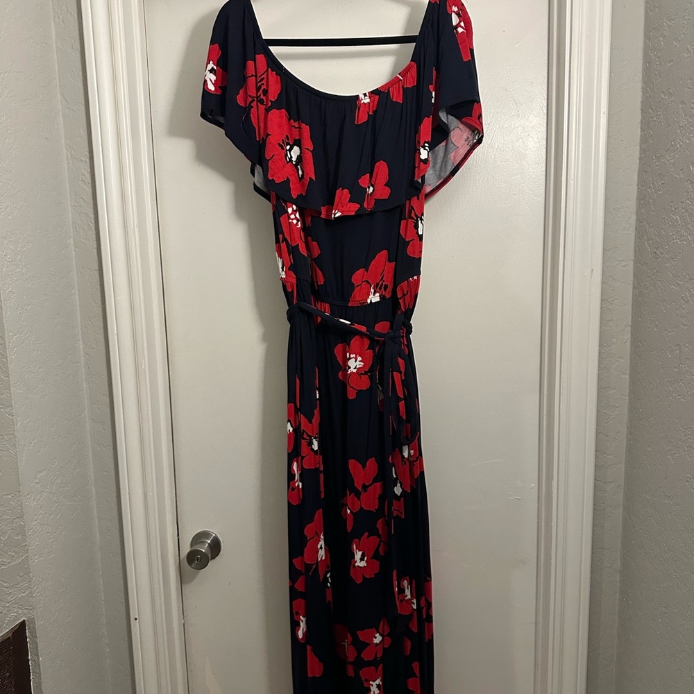 Lane Bryant Red and Blue Maxi Sundress with Flutter Sleeves